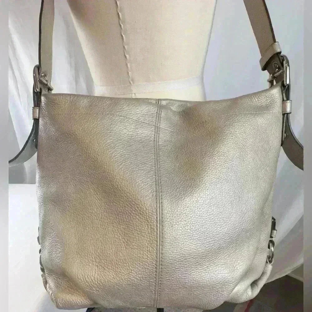 COACH F15064 Silver Leather Duffle Bag